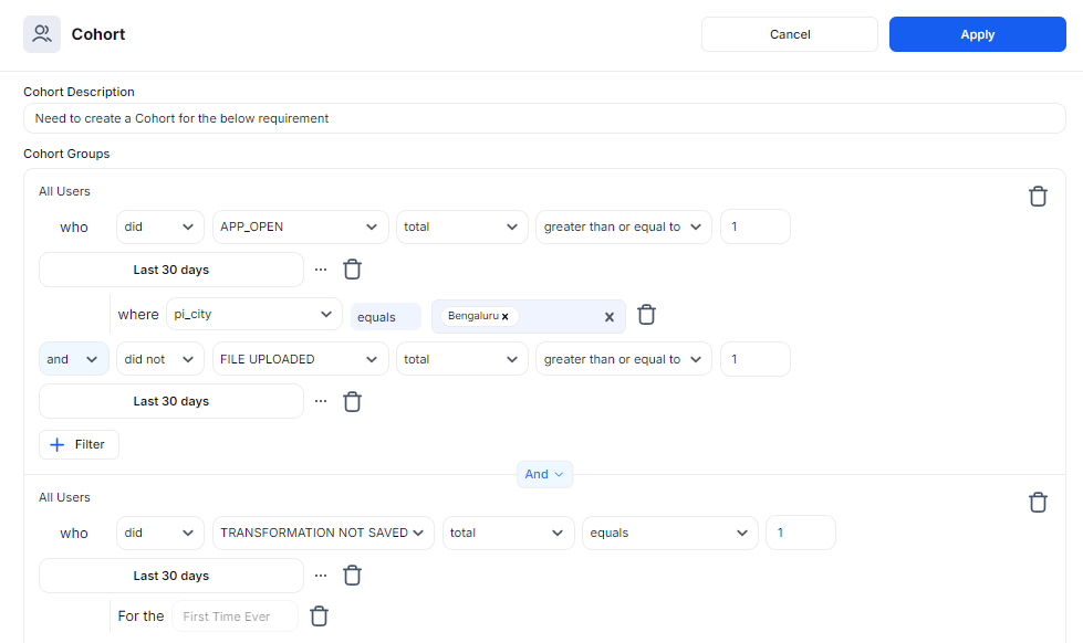 Dynamic Cohort with Filters