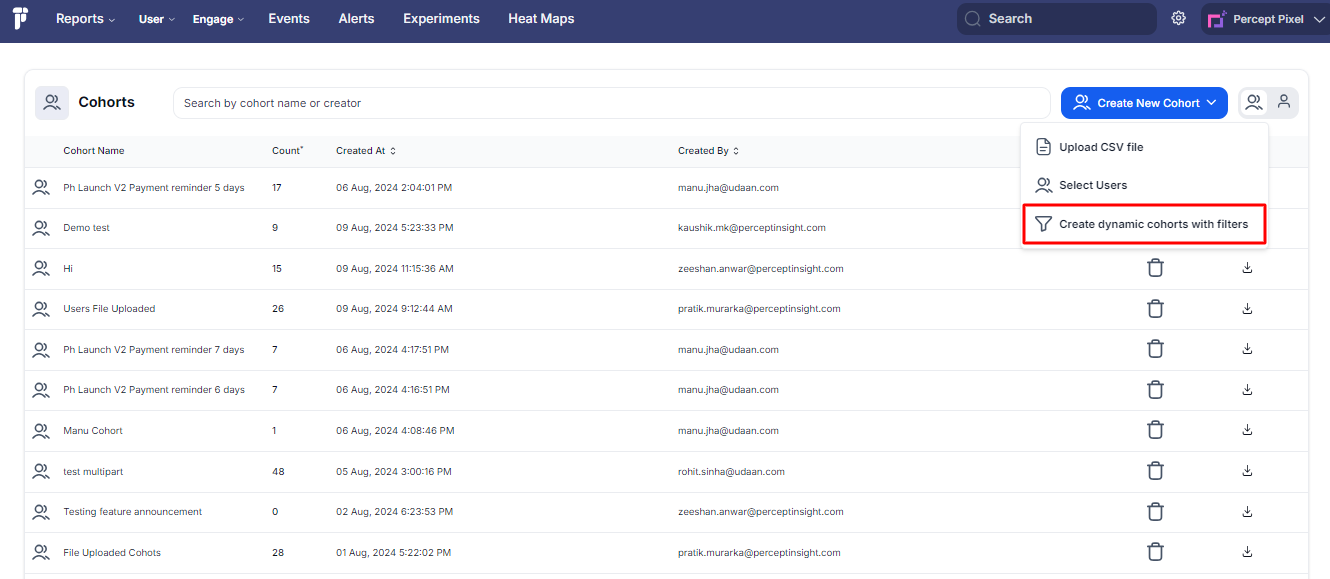 Create Dynamic Cohort with Filters